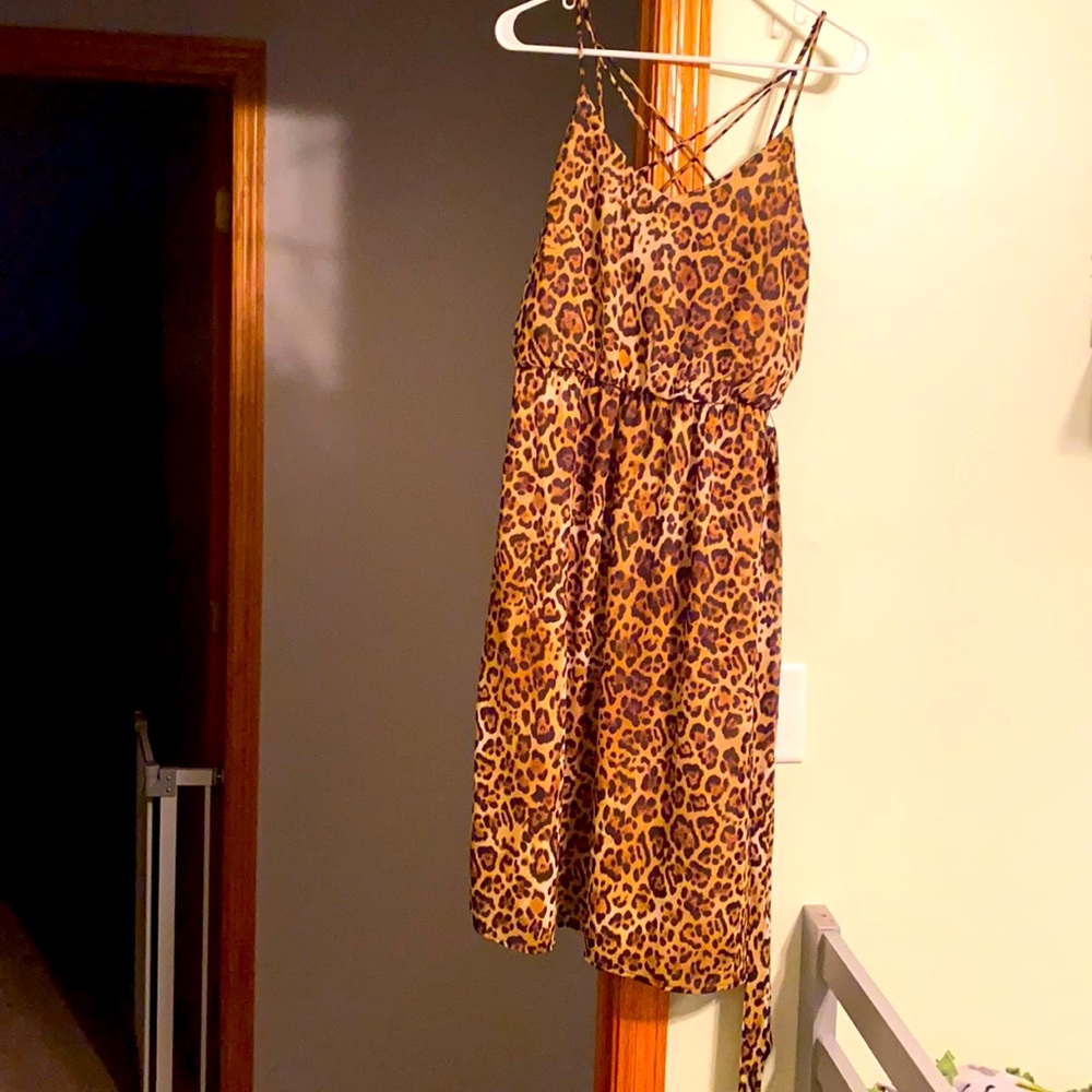 Animal print midi dress with cross cross back